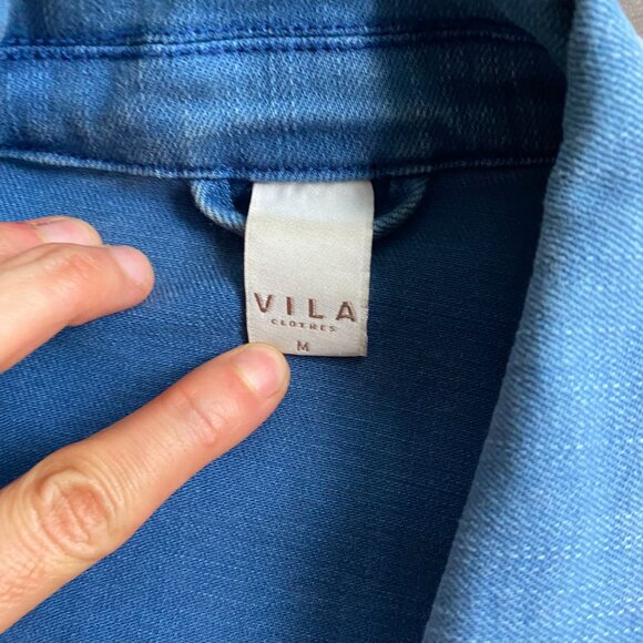 Vila Clothes Cropped Blue Button-Up Jean Jacket - Picture 6 of 12